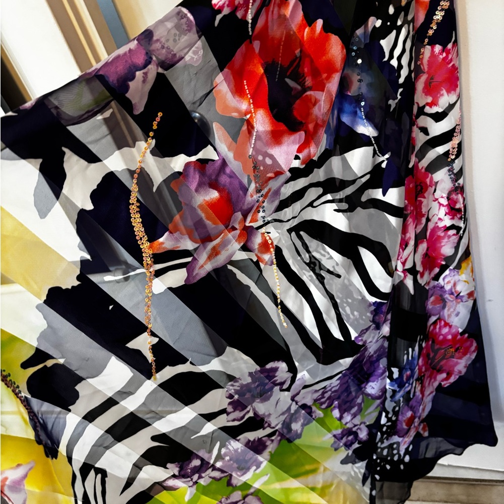 Y2K Handkerchief Britney 90s Floral Multicolor Maxi Prom Dress Zebra Butterfly - Picture 5 of 7